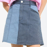 Two Tone Stripe Denim Mini Skirt