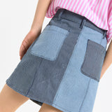 Two Tone Stripe Denim Mini Skirt