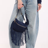 Navy Suede Fringe Crossbody Bag