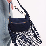Navy Suede Fringe Crossbody Bag