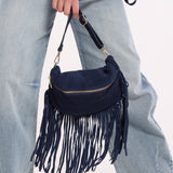 Navy Suede Fringe Crossbody Bag