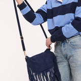 Navy Suede Fringe Crossbody Bag