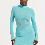 House of Holland Blue High Neck Corset Mini Dress