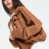 Camel Oversized Faux Suede Jacket