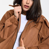 Camel Oversized Faux Suede Jacket