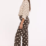 Brown Polka Dot Wide Leg Trousers