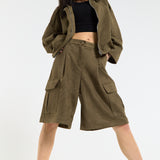 Khaki Oversize Wool Blend Utility Jacket