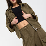 Khaki Oversize Wool Blend Utility Jacket