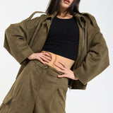 Khaki Oversize Wool Blend Utility Jacket