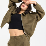 Khaki Oversize Wool Blend Utility Jacket