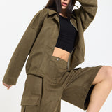 Khaki Oversize Wool Blend Utility Jacket