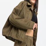 Khaki Oversize Wool Blend Utility Jacket