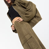 Khaki Oversize Wool Blend Utility Jacket