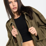 Khaki Oversize Wool Blend Utility Jacket