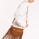 Brown Suede Fringe Crossbody Bag