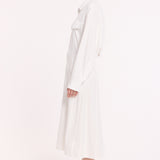 White Button Front Midi Shirt Dress