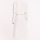 White Button Front Midi Shirt Dress