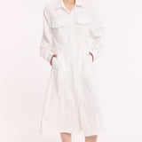 White Button Front Midi Shirt Dress