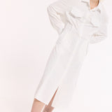 White Button Front Midi Shirt Dress