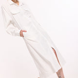 White Button Front Midi Shirt Dress