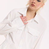 White Button Front Midi Shirt Dress