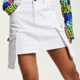 House Of Holland Cargo Pocket Denim Mini Skirt In White