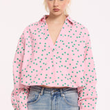 Pink Polka Dot Cotton Tie Back Blouse