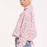 Pink Polka Dot Cotton Tie Back Blouse