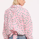 Pink Polka Dot Cotton Tie Back Blouse