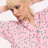 Pink Polka Dot Cotton Tie Back Blouse