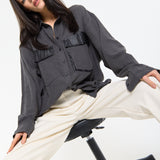 Faux Leather Pocket Oversized Shirt