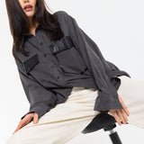 Faux Leather Pocket Oversized Shirt