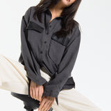 Faux Leather Pocket Oversized Shirt
