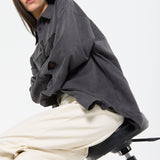 Faux Leather Pocket Oversized Shirt