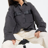 Faux Leather Pocket Oversized Shirt