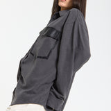 Faux Leather Pocket Oversized Shirt