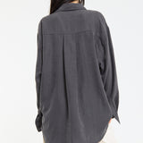 Faux Leather Pocket Oversized Shirt