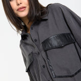 Faux Leather Pocket Oversized Shirt