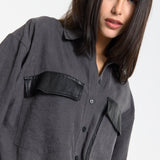 Faux Leather Pocket Oversized Shirt