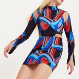 House Of Holland Abstract Print Mini Dress With Cut Out Details And Sleeve Slit