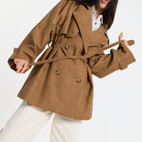 Brown Cord Belted Trench Jacket