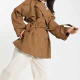 Brown Cord Belted Trench Jacket