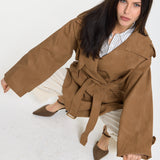 Brown Cord Belted Trench Jacket