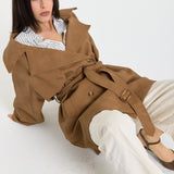 Brown Cord Belted Trench Jacket