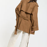 Brown Cord Belted Trench Jacket