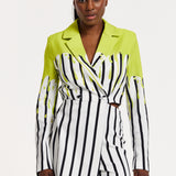 House Of Holland Stripe Monochrome Acid Green Splash Skort Playsuit