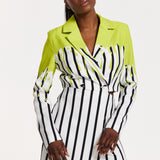House Of Holland Stripe Monochrome Acid Green Splash Skort Playsuit