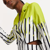 House Of Holland Stripe Monochrome Acid Green Splash Skort Playsuit