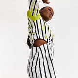 House Of Holland Stripe Monochrome Acid Green Splash Skort Playsuit