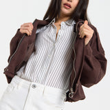 Brown Oversized Faux Suede Jacket